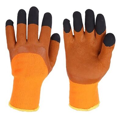 Перчатки акриловые c вспененным латексным покрытием №211 оранжевый - коричневые зима, фото 1