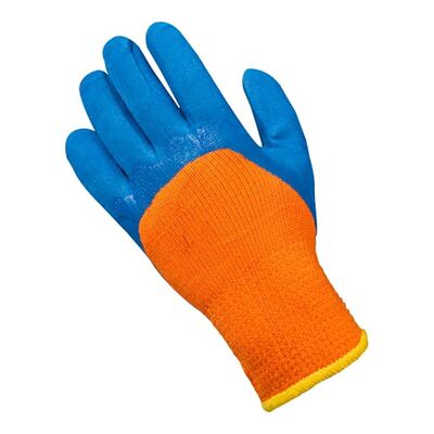 Перчатки акриловые c вспененным латексным покрытием №211 оранжевый - синии зима, фото 1