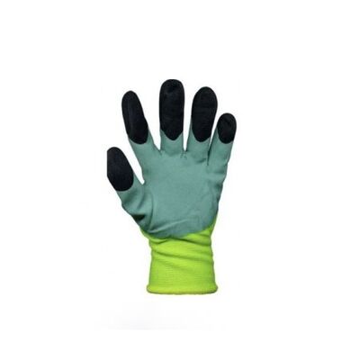 Перчатки акриловые c вспененным латексным покрытием №24 камуфляж зеленый -зеленый с черными пальцами, фото 1
