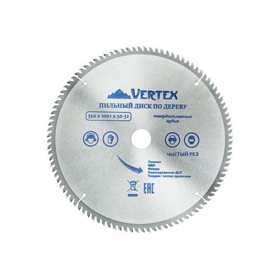 Диск пильный по дереву VertexTools 350*50/32*100 зубьев 350-100-50, фото 1