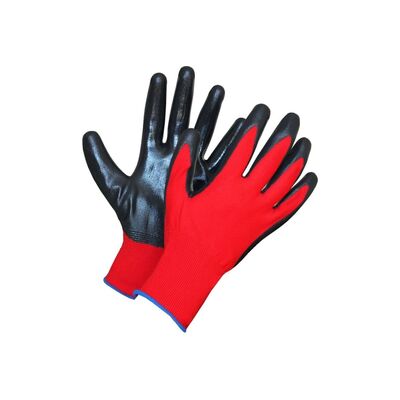 Перчатки нейлоновые с нитрил. покрытием (черно- красные), фото 1