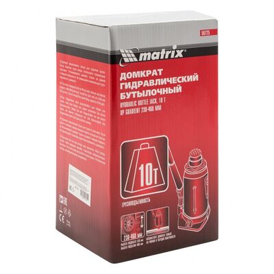 Домкрат гидравлический бутылочный, 10 т, высота подъема 230-460 мм Matrix 50725, фото 13