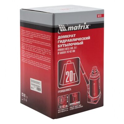 Домкрат гидравлический бутылочный, 20 т, высота подъема 242-452 мм Matrix 50731, фото 13