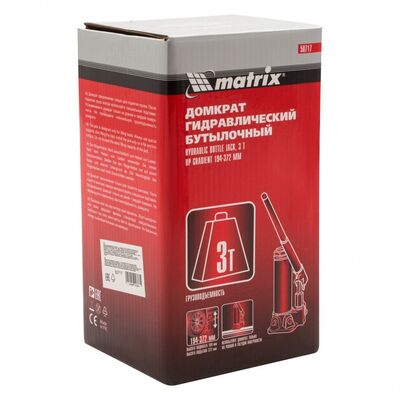 Домкрат гидравлический бутылочный, 3 т, высота подъема 194-372 мм Matrix 50717, фото 11