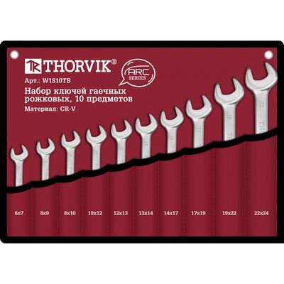 Набор ключей гаечных рожковых серии ARC в сумке, 6-24 мм, 10 предметов Thorvik W1S10TB 052614, фото 1