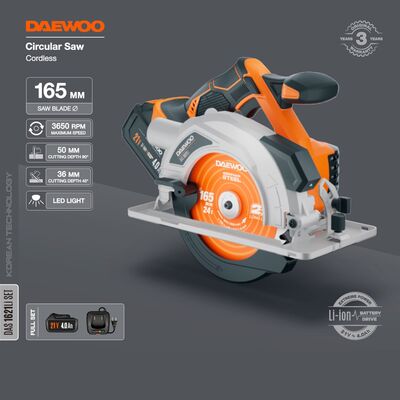 Пила дисковая аккумуляторная DAEWOO DAS 1621Li SET, фото 6
