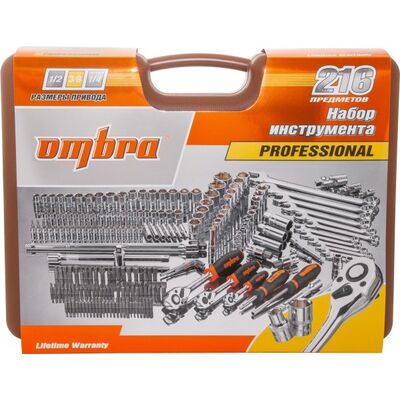 Набор инструмента универсальный 1/4&quot;, 3/8&quot;, 1/2&quot;DR, 216 предметов, Ombra OMT216S 059084, фото 4