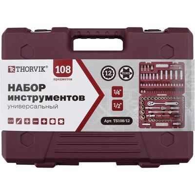 Набор инструмента универсальный 1/4&quot;, 1/2&quot;DR, 108 предметов Thorvik TS108 054013, фото 4