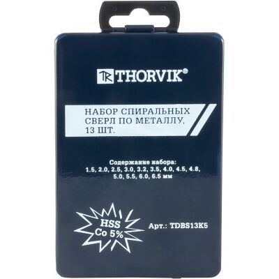 Набор спиральных сверл по металлу HSS Co d1.5-6.5 мм Thorvik TDBS13K5, фото 3