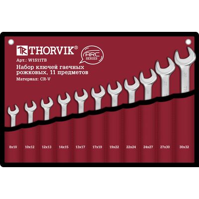 Набор ключей гаечных рожковых серии ARC в сумке, 8-32 мм, 11 предметов Thorvik W1S11TB 052615, фото 1